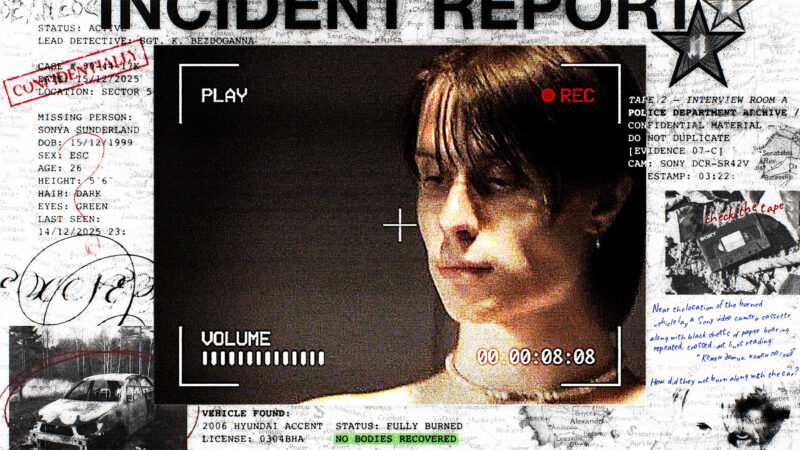 ДОТИК — Portrait inside an incident-report collage with a video recording frame